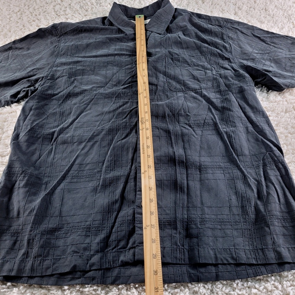 Tommy Bahama 100% Silk Shirt Mens Large Black Short Sleeve Tonal Grid Pocket - Picture 6 of 11